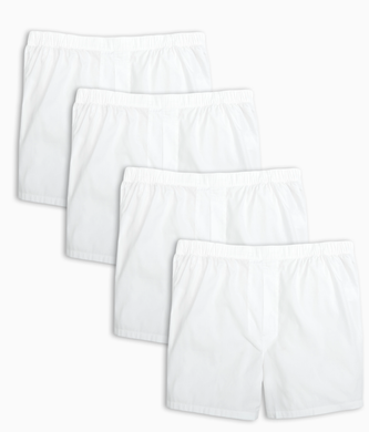4-Pack Men’s White 100% Cotton Pinpoint Boxer Shorts (Style BB101)