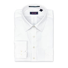Load image into Gallery viewer, White dress shirt with collar label on a white background