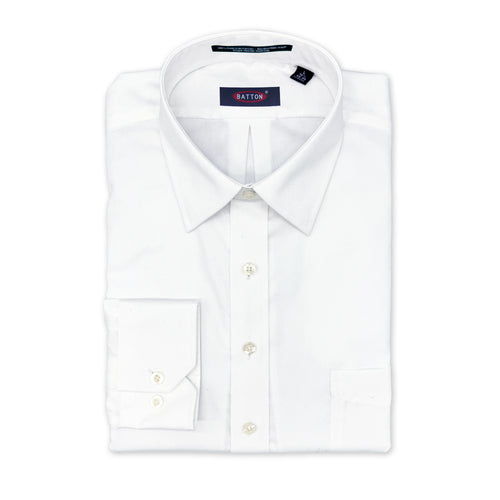 White dress shirt with collar label on a white background