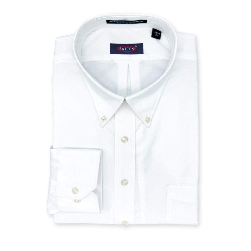 White dress shirt with collar label on a white background