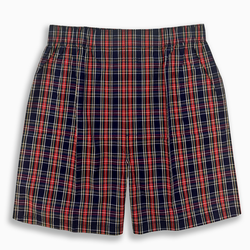 Navy & Crimson Tartan Plaid 100% Cotton Men's Boxer (Bradley)