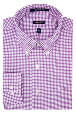 A Berry Check performance seersucker shirt by RYAN by Ryan Seacrest, displayed on a white background.