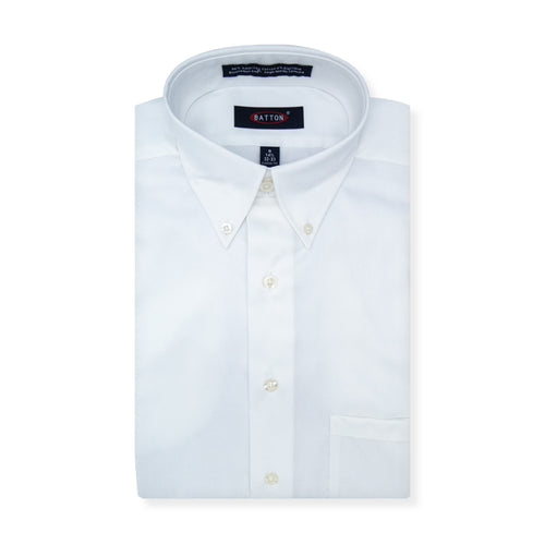 White dress shirt with a collar label on a white background