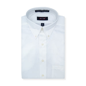 White dress shirt with a collar label on a white background
