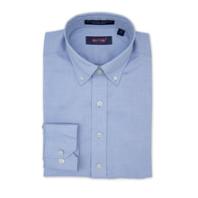 Load image into Gallery viewer, Light blue dress shirt with collar and button details on a white background
