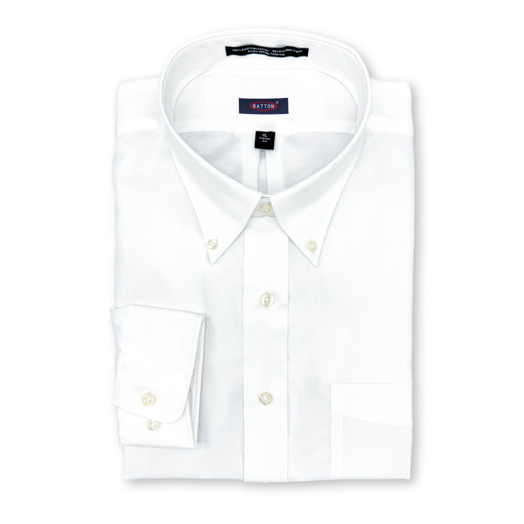 White dress shirt with a collar tag on a white background
