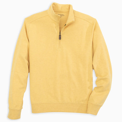 Yellow pullover with a quarter zip on a white background
